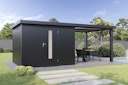 Vorschaubild Wolff Finnhaus Premium Metall Gartenhaus Thorin 6030 Anthrazit inkl. 300 cm Anbaudach