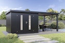 Vorschaubild Wolff Finnhaus Premium Metall Gartenhaus Elvar 6030 Anthrazit inkl. 300 cm Anbaudach