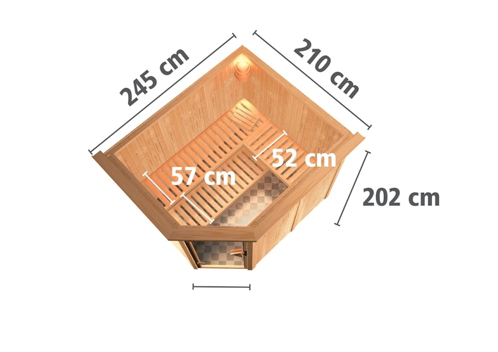 Karibu Sauna Malin mit Eckeinstieg 68 mm inkl. gratis Saunaofen & 8-teiligem Zubehörpaket (Gesamtwert 1071,91€) Bild