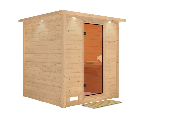 Karibu Sauna Mojave - Massivholzsauna mit Fronteinstieg 38 mm