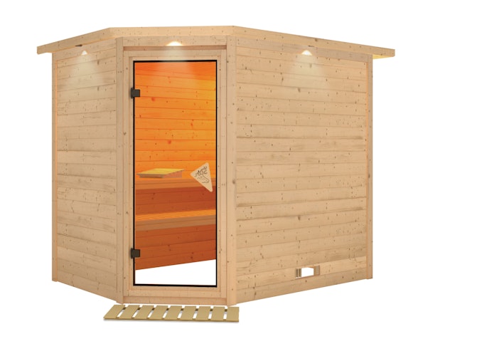 Karibu Sauna Tanami - Massivholzsauna mit Eckeinstieg 38 mm