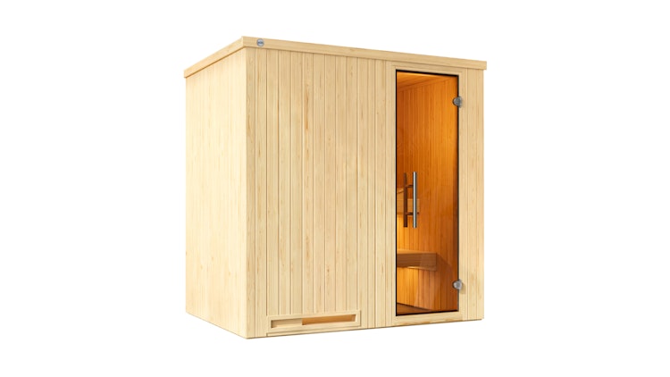 Weka Sauna Halmstad 1 mit Glastür und Fronteinstieg - 68 mm inkl. gratis Sauna-Set im Wert von 240,40 € (10-teilig) Bild