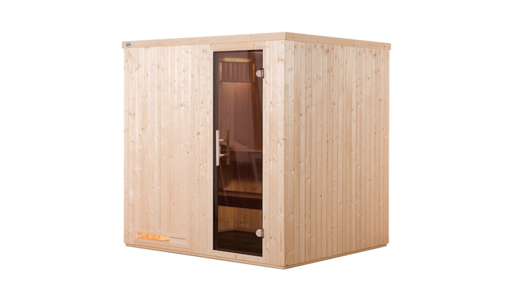 Weka Sauna Halmstad 2 mit Glastür und Fronteinstieg - 68 mm inkl. gratis Sauna-Set im Wert von 240,40 € (10-teilig) Bild