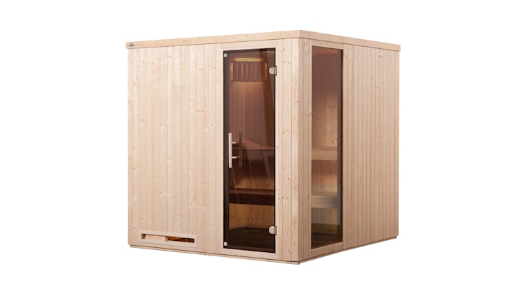 Weka Sauna Halmstad 2 mit Glastür + Fenster und Fronteinstieg - 68 mm inkl. gratis Sauna-Set im Wert von 240,40 € (10-teilig) Bild