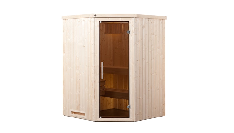 Weka Sauna Kiruna 1 mit Glastür und Eckeinstieg 230 V - 68 mm inkl. gratis Sauna-Set im Wert von 240,40 € (10-teilig) Bild