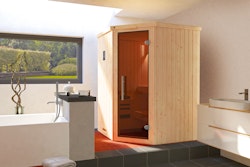 Weka Sauna Kiruna 1 mit Glastür und Eckeinstieg 230 V - 68 mm inkl. 10-teiligem gratis Zubehörset (Gesamtwert 237,40 €)