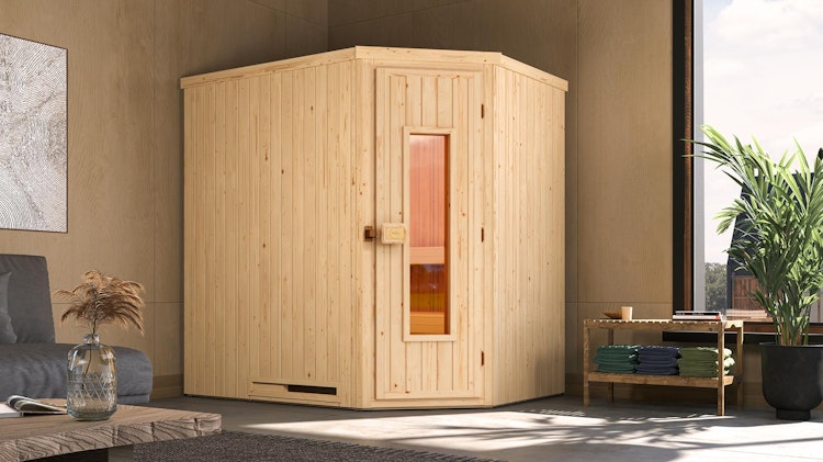 Weka Elementsauna Varberg 1 mit Eckeinstieg - 68 mm inkl. gratis Sauna-Set im Wert von 240,40 € (10-teilig) Bild