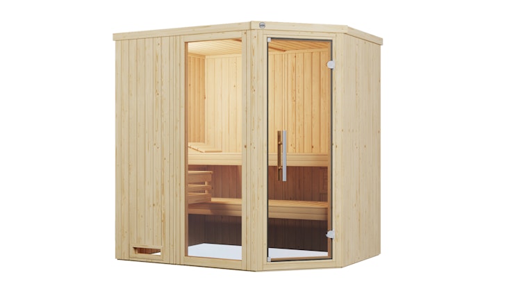 Weka Elementsauna Varberg 1 mit Eckeinstieg - 68 mm inkl. gratis Sauna-Set im Wert von 240,40 € (10-teilig) Bild