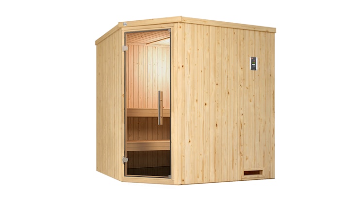 Weka Elementsauna Varberg 2 mit Eckeinstieg - 68 mm inkl. gratis Sauna-Set im Wert von 240,40 € (10-teilig) Bild