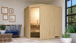 Weka Elementsauna Varberg 2 mit Eckeinstieg - 68 mm inkl. 10-teiligem gratis Zubehörset (Gesamtwert 237,40 €)