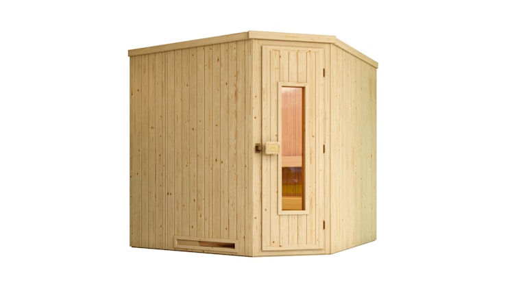 Weka Elementsauna Varberg 3 - 68 mm Sparset 1 inkl. 7,5 kW Ofen mit Steuergerät inkl. gratis Sauna-Set im Wert von 240,40 € (10-teilig)