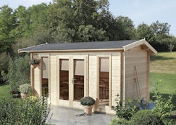 Wolff Finnhaus Gartenhaus Blockbohlenhaus Helgoland 28-A inkl. gratis Fundamentanker/Pads