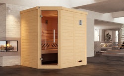 Weka Premium Massivholz-Elementsauna Kemi Eck mit Glastür inkl. Komfortpaket - 45 mm inkl. 10-teiligem gratis Zubehörset (Gesamtwert 237,40 €)