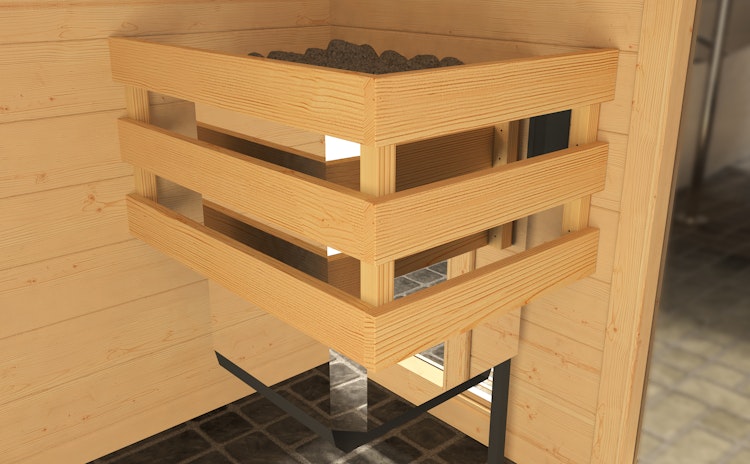 Weka Massivholz-Elementsauna Laukkala 2 mit Glastüre+Fenster - 38 mm mit Eckeinstieg inkl. gratis Sauna-Set im Wert von 240,40 € (10-teilig) Bild