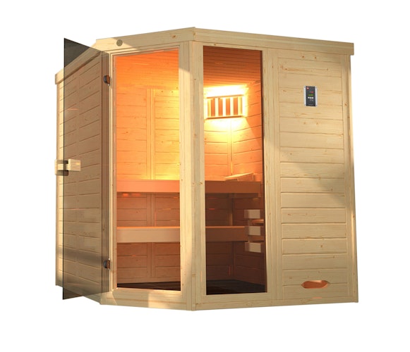 Weka Massivholz-Elementsauna Laukkala 2 mit Glastüre+Fenster - 38 mm mit Eckeinstieg