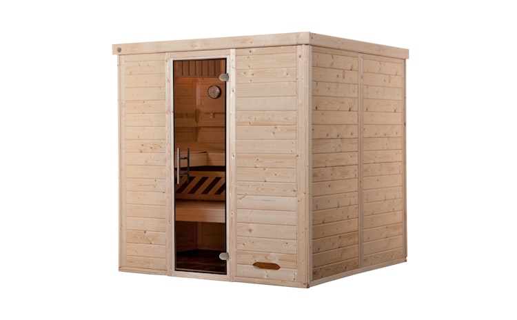 Weka Premium Massivholz-Elementsauna Kemi 3 mit Glastür - 45 mm inkl. gratis Sauna-Set im Wert von 240,40 € (10-teilig) Bild