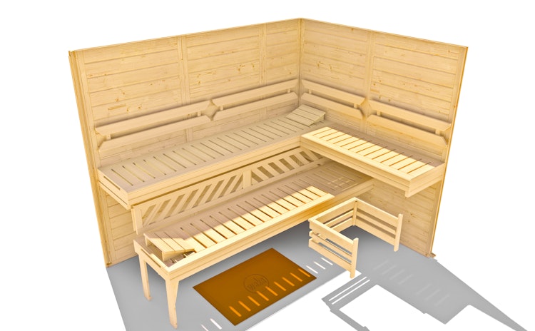 Weka Premium Massivholz-Elementsauna Kemi 5 mit Glastür - 45 mm inkl. gratis Sauna-Set im Wert von 240,40 € (10-teilig) Bild