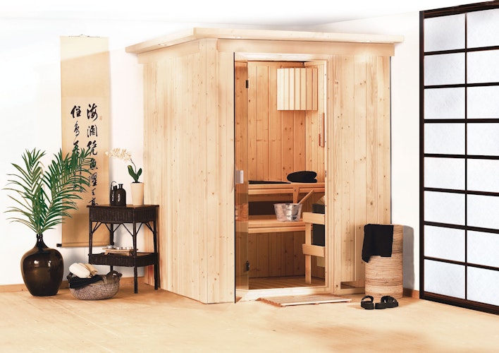 Karibu Sauna Minja - 68 mm Systemsauna - 230 Volt Plug & Play inkl. gratis Saunaofen & 8-teiligem Zubehörpaket (Gesamtwert 741,91€) Bild