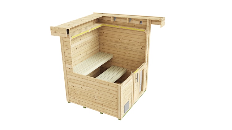 Weka Saunahaus Naantali mit Flachdach - 38 mm Blockbohlen inkl. gratis Sauna-Set im Wert von 240,40 € (10-teilig)