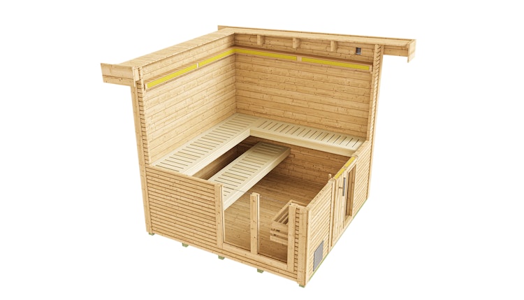 Weka Blockbohlen Saunahaus Kuopio - 45 mm Blockbohlen inkl. gratis Sauna-Set im Wert von 240,40 € (10-teilig)