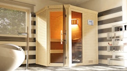 Weka Massivholzsauna Cubilis  E.1 mit Glastür+Fenster 45 mm inkl. 10-teiligem gratis Zubehörset (Gesamtwert 237,40 €)