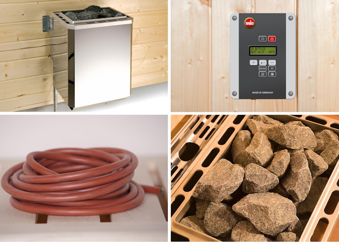 Weka Premium Massivholzsauna Turku 1 Sparset 1 inkl. 7,5 kW Ofen und Leuchtenset - 45 mm - "Alles dabei" inkl. gratis Sauna-Set im Wert von 240,40 € (10-teilig) Bild