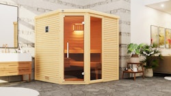 Weka Premium Massivholzsauna Cubilis 2 mit Glastür+Fenster inkl. Montageservice - 45 mm inkl. gratis Sauna-Set im Wert von 240,40 € (10-teilig)