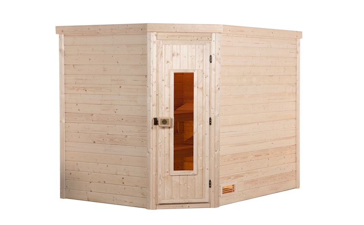 Weka Premium Massivholzsauna Turku 3 Familiensauna - 45 mm inkl. gratis Sauna-Set im Wert von 240,40 € (10-teilig)