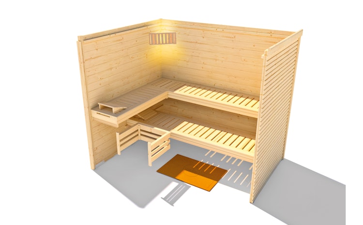 Weka Premium Massivholzsauna Cubilis 3 Familiensauna mit Glastür+Fenster inkl. Montageservice - 45 mm inkl. gratis Sauna-Set im Wert von 240,40 € (10-teilig) Bild