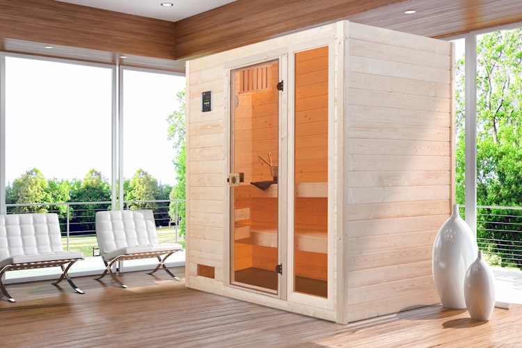 Weka Sauna Valida Gr. 2 mit Glastür + Fenster - Massivholzsauna 38 mm inkl. gratis Sauna-Set im Wert von 240,40 € (10-teilig)