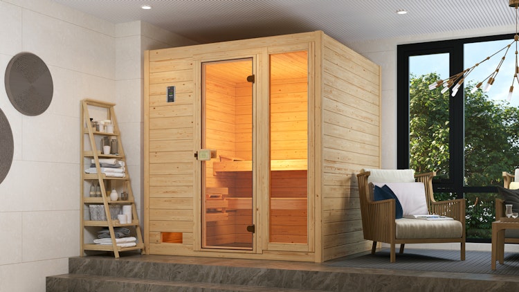 Weka Sauna Valida Plus mit Glastür/Fenster/9 kW Ofen Inkl. gratis Sauna-Set im Wert von 240,40 € (10-teilig) Bild