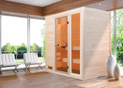 Weka Massivholzsauna Valida E 3 mit Glastür + Fenster - Massivholzsauna 38 mm (Paltamo) inkl. 10-teiligem gratis Zubehörset (Gesamtwert 237,40 €)