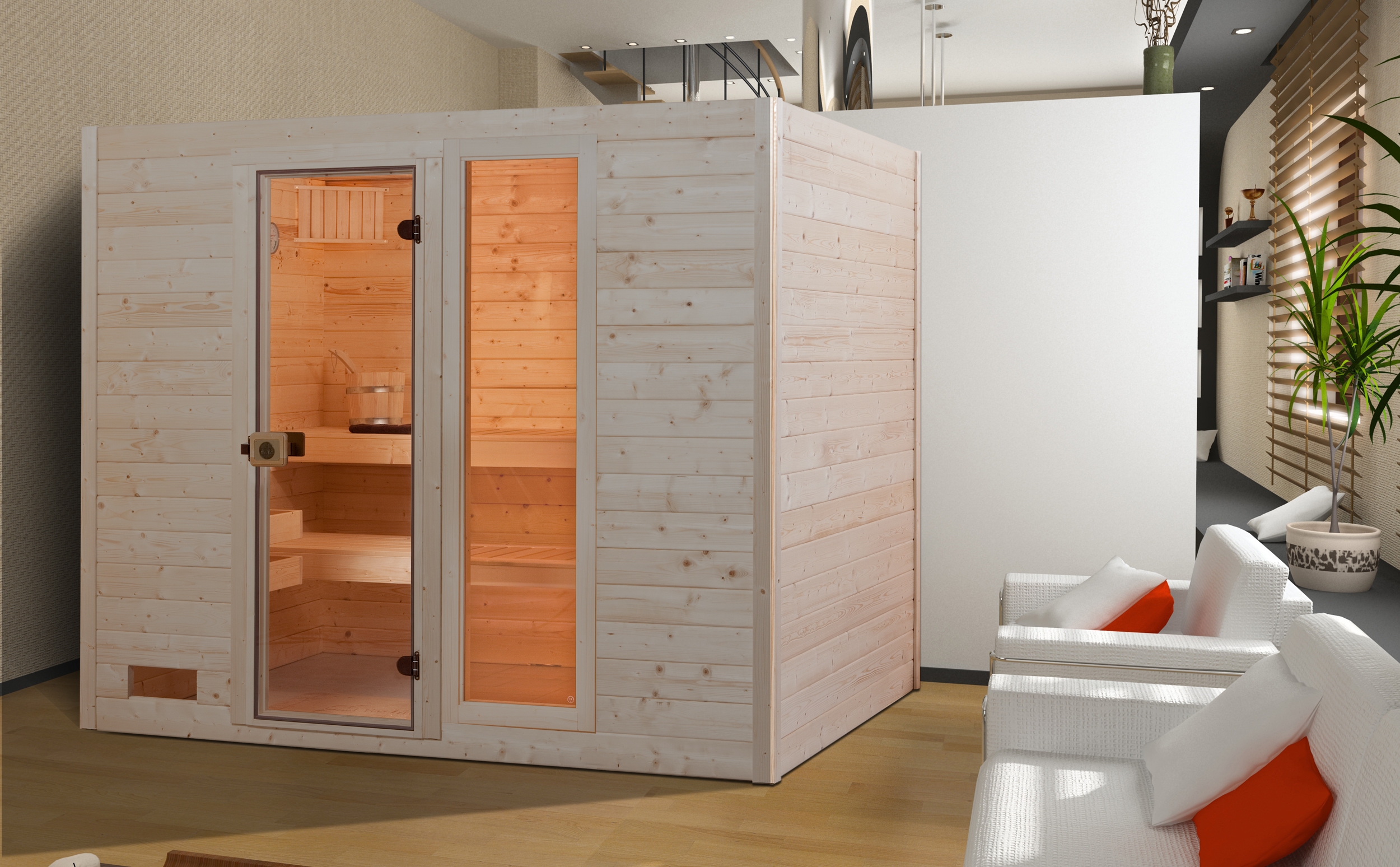 Vorschaubild Galerie Weka Sauna 538 / Valida Gr. 4 Glastür+Fenster - Massivholzsauna 38 mm inkl. 10-teiligem gratis Zubehörset (Gesamtwert 237,40 €)