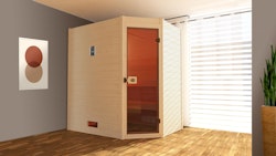 Weka Sauna Valida Eck 1 mit Glastür/Fenster- Massivholzsauna 38 mm inkl. 10-teiligem gratis Zubehörset (Gesamtwert 237,40 €)