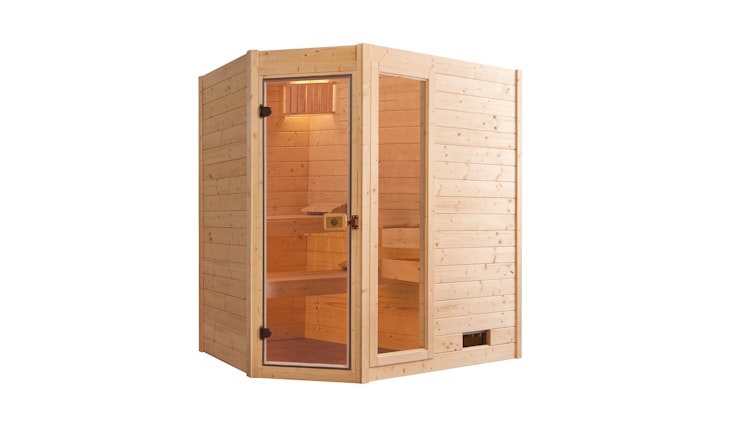 Weka Sauna Valida Eck 1 mit Glastür/Fenster- Massivholzsauna 38 mm