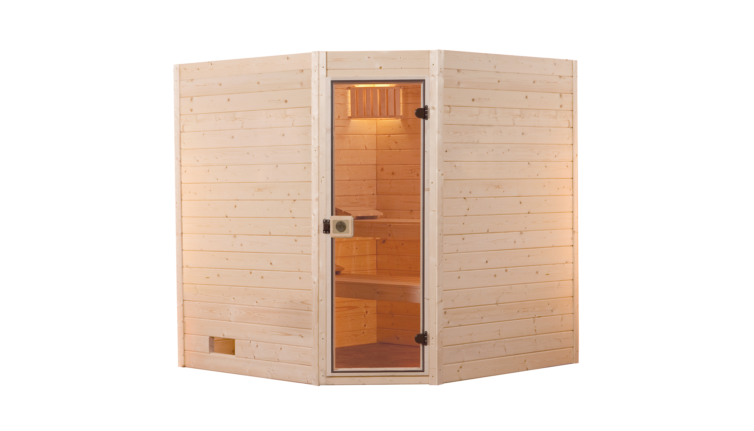 Vorschaubild Galerie Weka Sauna Valida Eck 1.8 mit Glastür/Fenster- Massivholzsauna 38 mm inkl. 10-teiligem gratis Zubehörset (Gesamtwert 237,40 €)