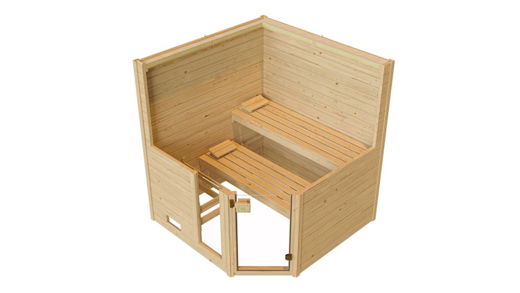 Weka Sauna Valida Eck Gr. 2 mit Glastür+Fenster - Massivholzsauna 38 mm inkl. gratis Sauna-Set im Wert von 240,40 € (10-teilig) Bild