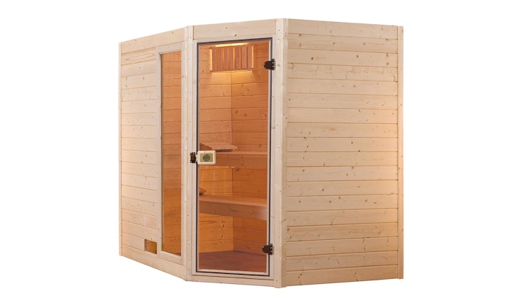 Weka Sauna Valida Eck Gr. 3 mit Glastür+Fenster - Massivholzsauna 38 mm mit Eckeinstieg