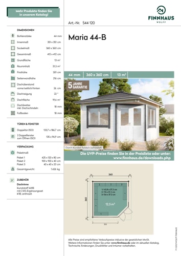 Wolff Finnhaus Gartenhaus Maria 44-A/B isolierverglast