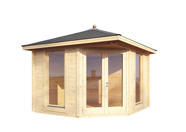 Von einem Kunden aufgenommenes Foto von Wolff Finnhaus Gartenhaus 5-Eckhaus Katrin 44-A/B/C Sparset inkl. Dachschindeln/Dachhaube Von einem Kunden aufgenommenes Foto von Wolff Finnhaus Gartenhaus 5-Eckhaus Katrin 44-A/B/C Sparset inkl. Dachschindeln/Dachhaube