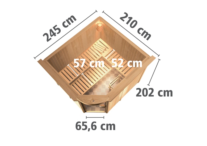 Karibu Sauna Fiona 3 mit Eckeinstieg 68 mm inkl. gratis Saunaofen & 8-teiligem Zubehörpaket (Gesamtwert 1071,91€) Bild