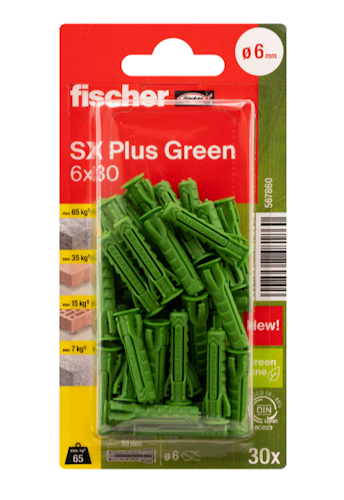 FISCHER Spreizdübel SX Plus 6x30 GREEN K (30 Stück) 567860