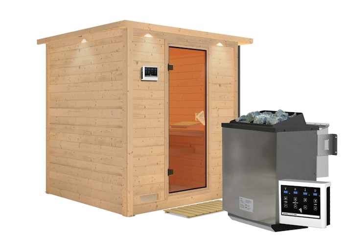 Karibu Sauna Mojave - Massivholzsauna mit Fronteinstieg 38 mm