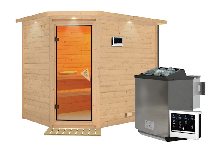 Karibu Sauna Tanami - Massivholzsauna mit Eckeinstieg 38 mm
