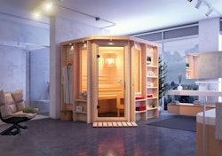 Karibu Sauna Cortona - 38 mm Premiumsauna - Eckeinstieg inkl. 9-teiligem gratis Zubehörpaket