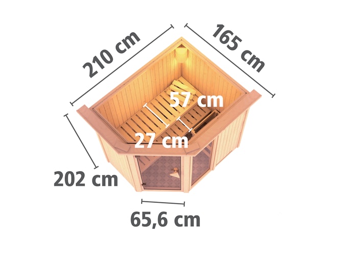 Karibu Sauna Fiona 1 mit Eckeinstieg 68 mm inkl. gratis Saunaofen & 8-teiligem Zubehörpaket (Gesamtwert 1071,91€) Bild