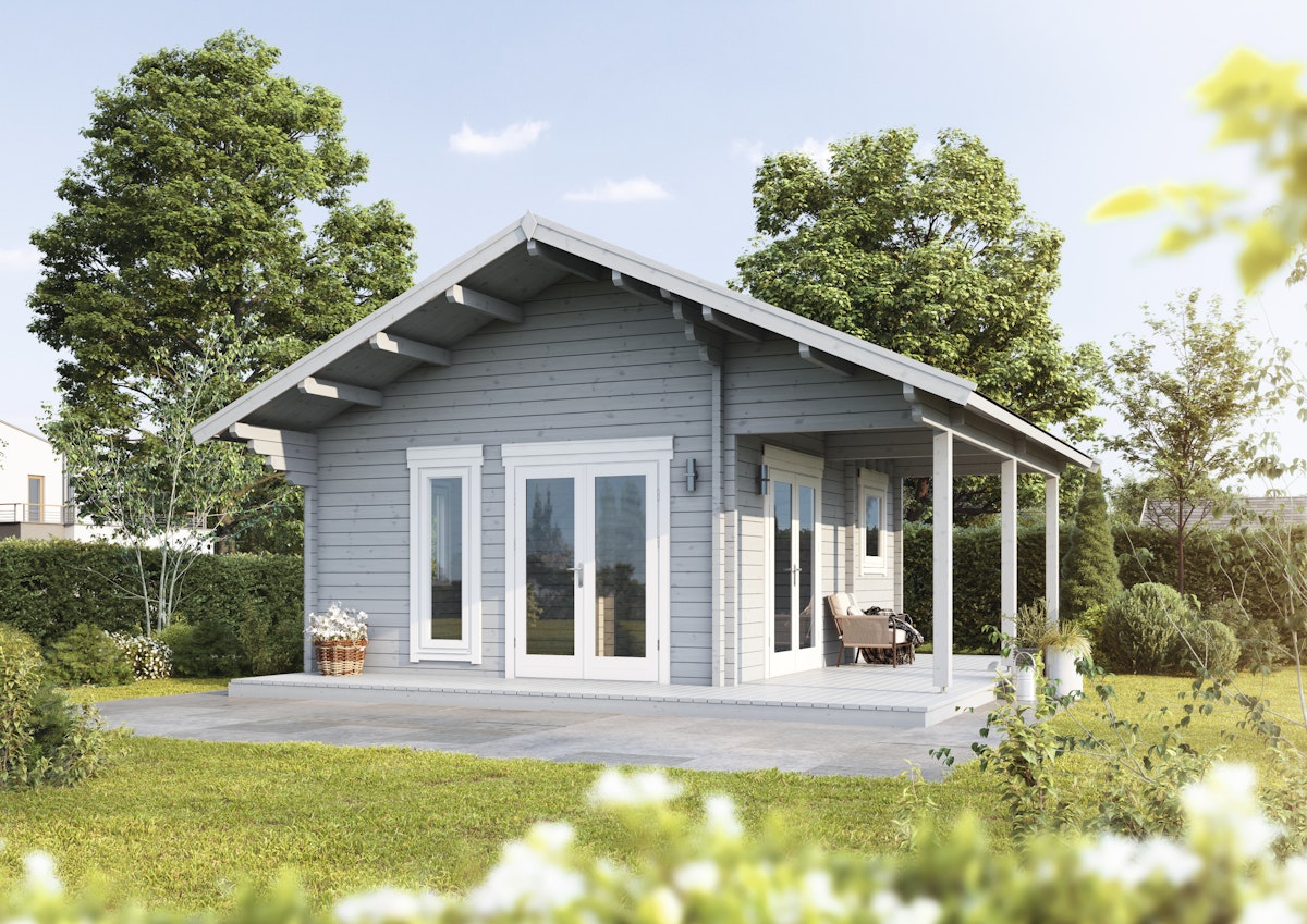 Wolff Finnhaus Gartenhaus Tirol 70 mit Seitendach  inkl. Seitendach links