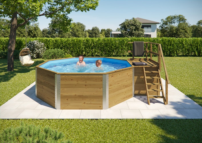 Weka Massivholzpool 593 B Gr.1, "Alles dabei" - 45 mm - 376 x 476 cm inkl. gratis Pool-Pflegeset