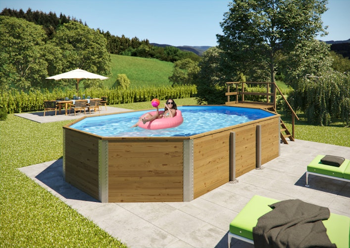 Weka Massivholzpool 594 "Alles dabei" - 45 mm - 714 x 376 cm inkl. gratis Pool-Pflegeset Bild