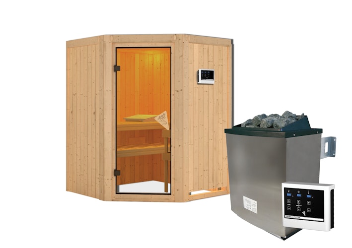 Karibu Sauna Larin mit Eckeinstieg 68 mm